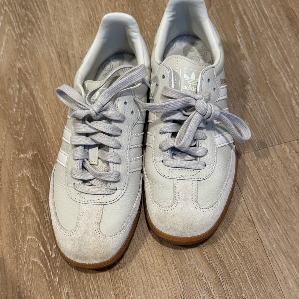 adidas samba White beige neutral and Gum Low-Top Leather Sneakers